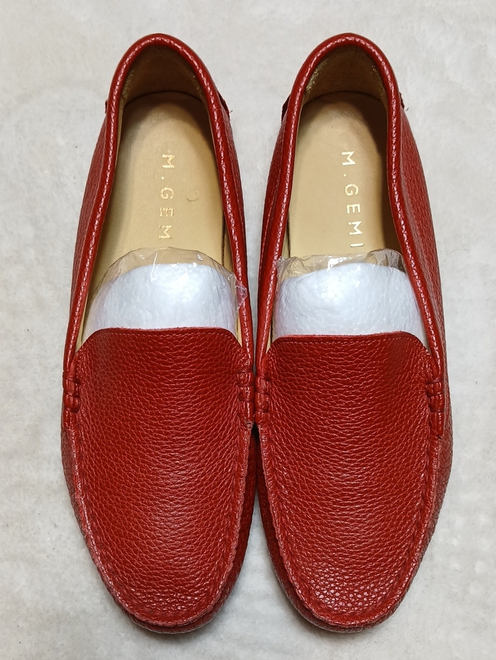 M. Gemi Felize Red Pebbled Leather Driving Moccasins Size 37 Womans